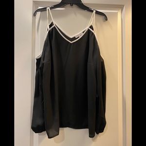 1. State Black and White Cold Shoulder Blouse Top
